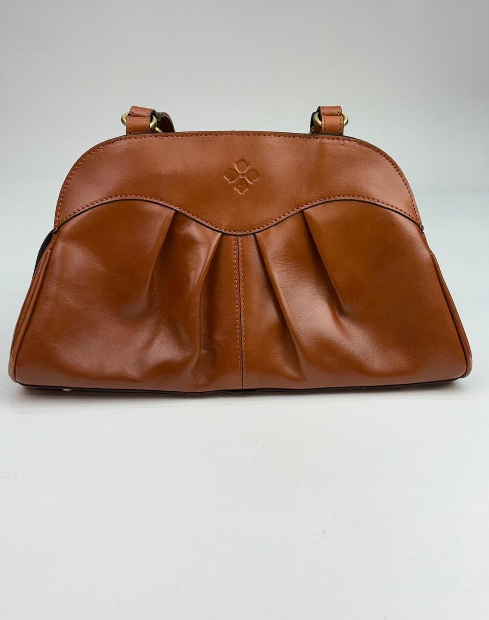 Patricia Nash Leather Heritage Pleated Satchel Macellara Tan Brown Shoulder Bag
